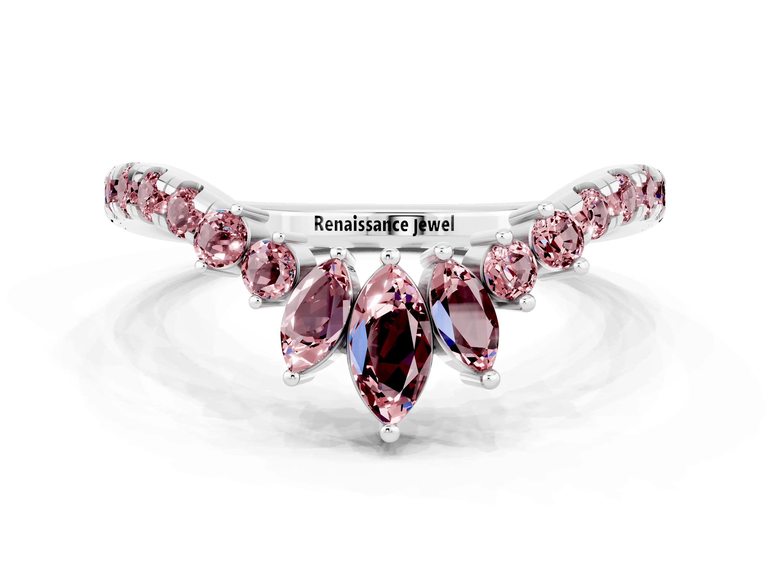 White gold Chevron Marquise and Round Morganite Open Band with Prong Setting_6