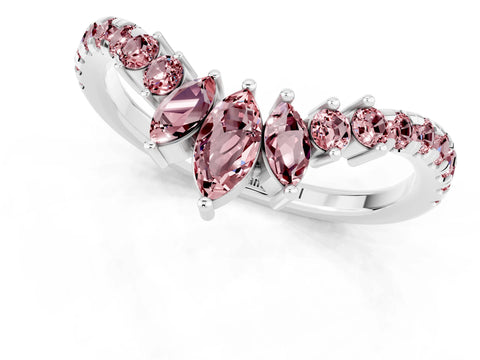 White gold Chevron Marquise and Round Morganite Open Band with Prong Setting_7
