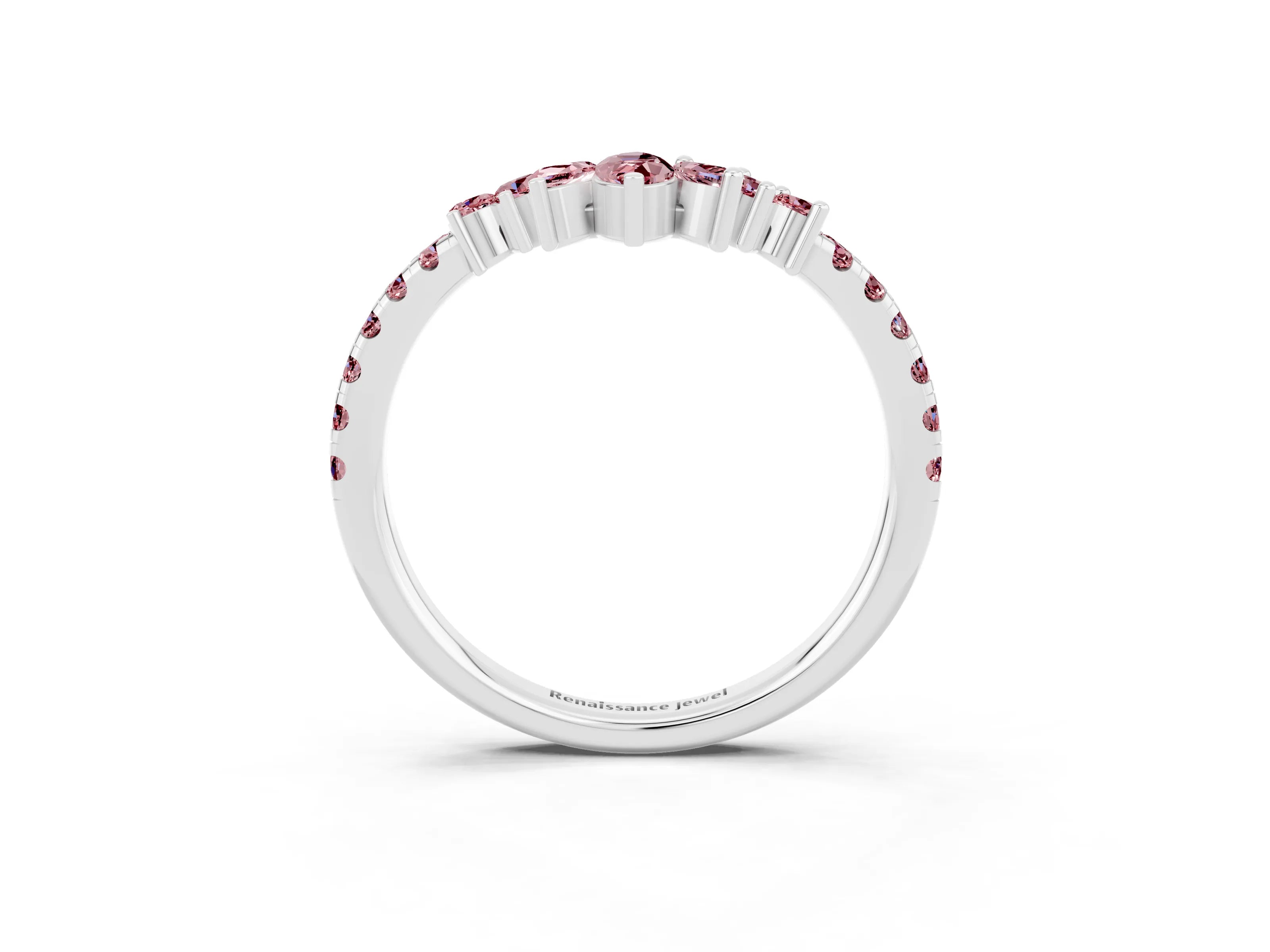 White gold Chevron Marquise and Round Morganite Open Band with Prong Setting_9
