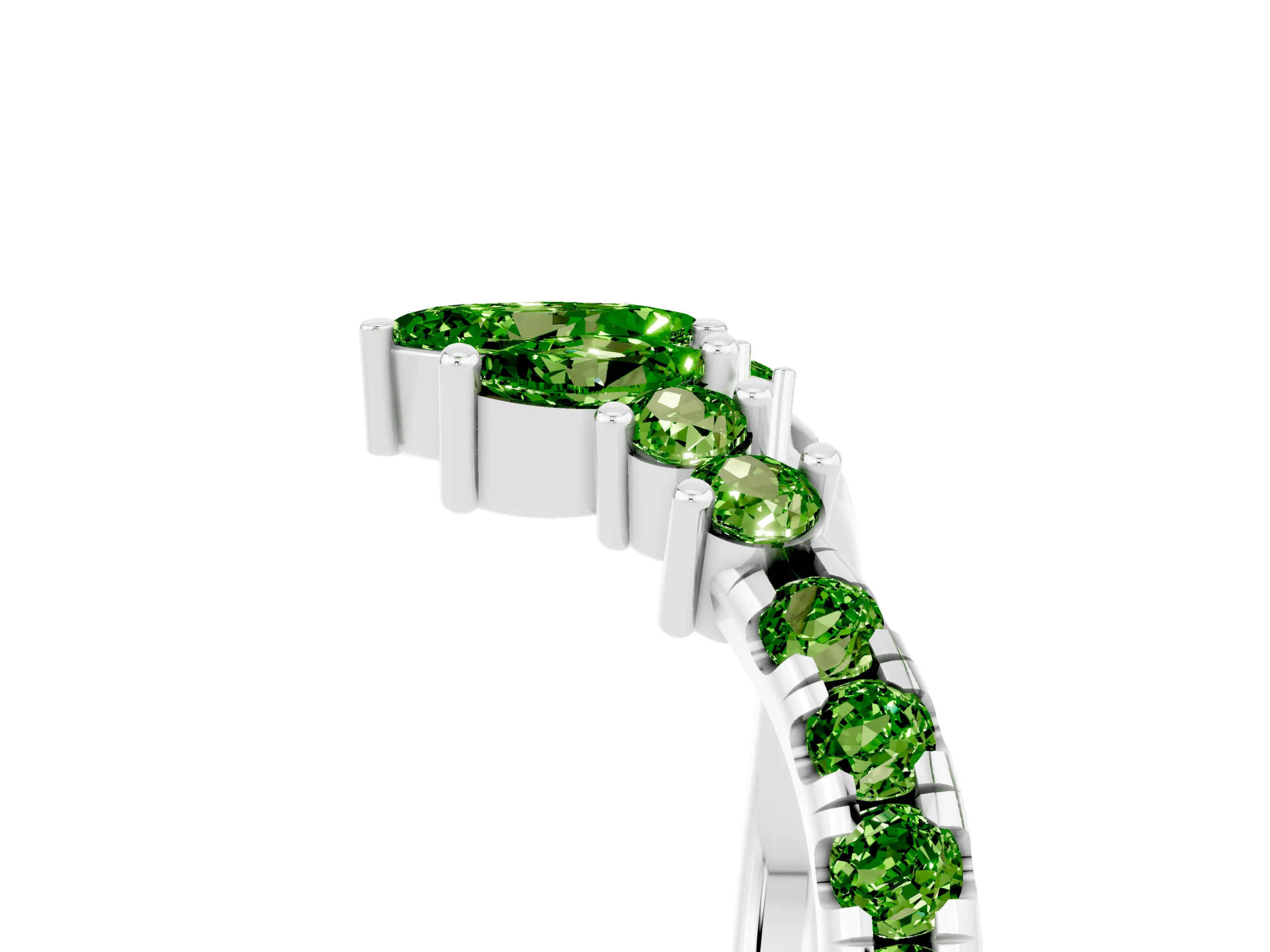 White gold Chevron Marquise and Round Peridot Open Band with Prong Setting_11