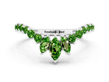 White gold Chevron Marquise and Round Peridot Open Band with Prong Setting_6