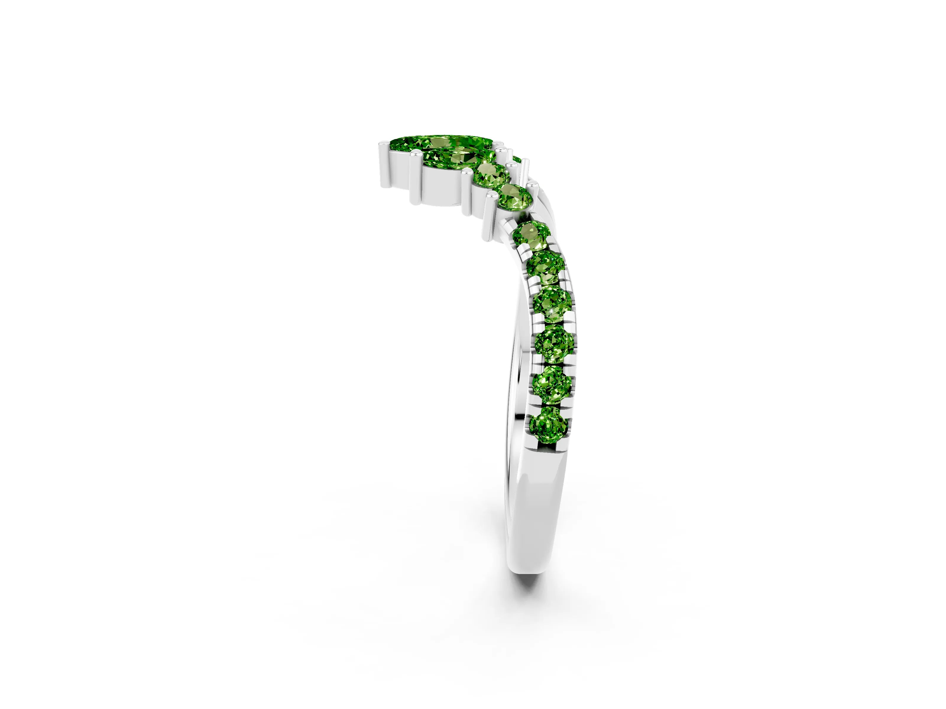 White gold Chevron Marquise and Round Peridot Open Band with Prong Setting_8