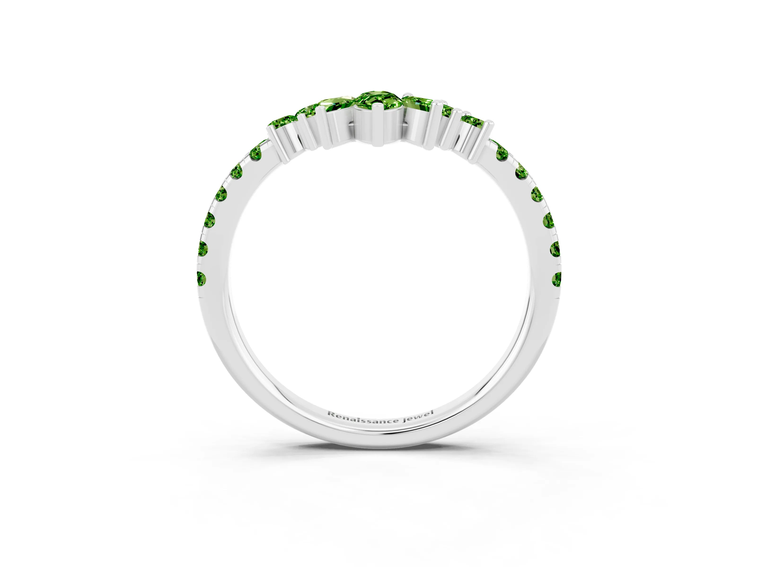 White gold Chevron Marquise and Round Peridot Open Band with Prong Setting_9