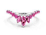 Silver Chevron Marquise and Round Pink Sapphire Open Band with Prong Setting
