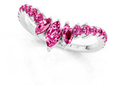 Silver Chevron Marquise and Round Pink Sapphire Open Band with Prong Setting