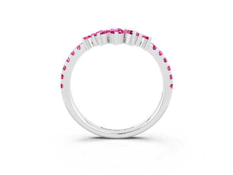 White gold Chevron Marquise and Round Pink Sapphire Open Band with Prong Setting_21