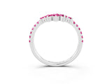 Silver Chevron Marquise and Round Pink Sapphire Open Band with Prong Setting