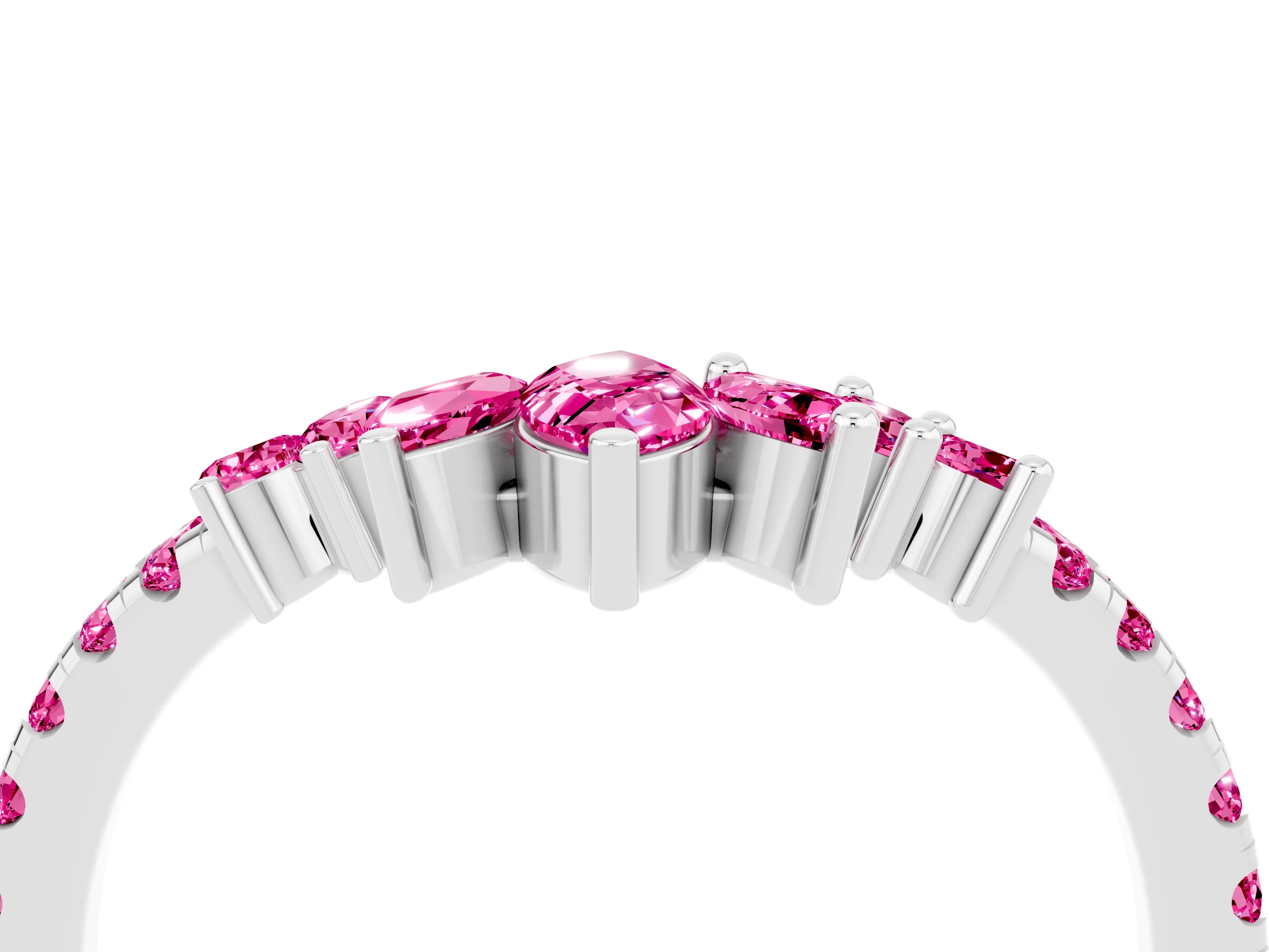 White gold Chevron Marquise and Round Pink Sapphire Open Band with Prong Setting_22