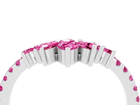 White gold Chevron Marquise and Round Pink Sapphire Open Band with Prong Setting_22