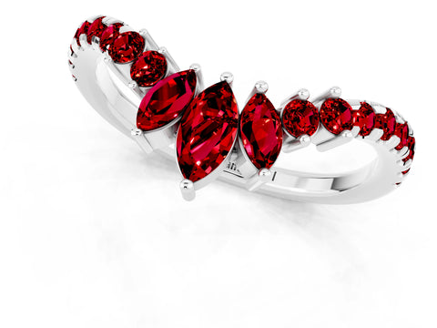 White gold Chevron Marquise and Round Ruby Open Band with Prong Setting_7