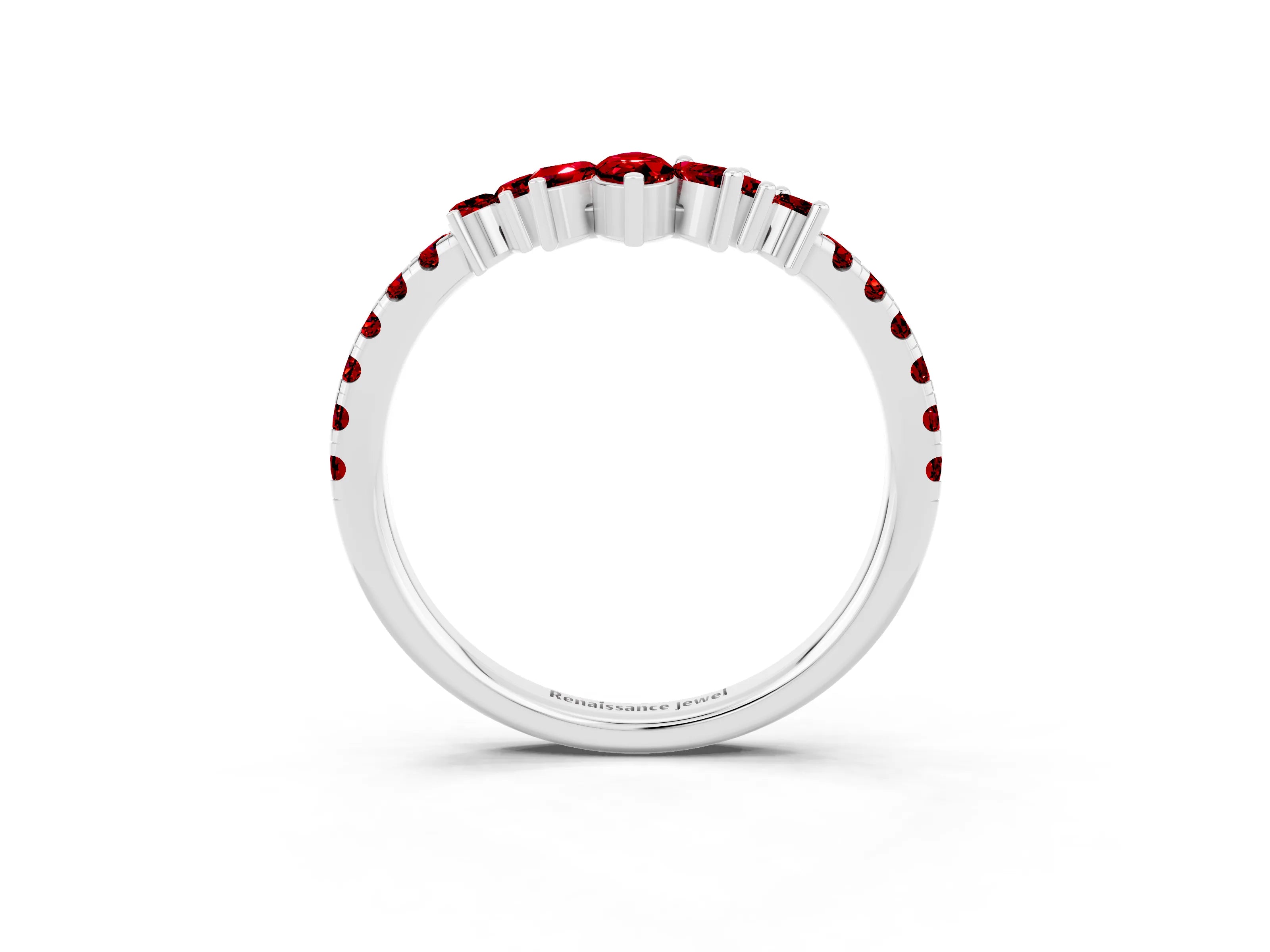 White gold Chevron Marquise and Round Ruby Open Band with Prong Setting_9