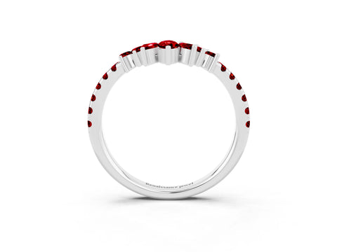 White gold Chevron Marquise and Round Ruby Open Band with Prong Setting_9