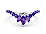 White gold Chevron Marquise and Round Tanzanite Open Band with Prong Setting_6