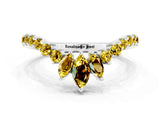 White gold Chevron Marquise and Round Yellow Sapphire Open Band with Prong Setting_18
