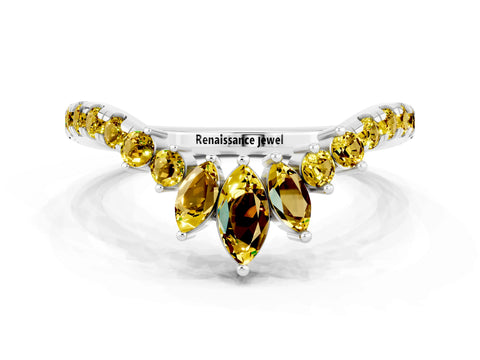 White gold Chevron Marquise and Round Yellow Sapphire Open Band with Prong Setting_18