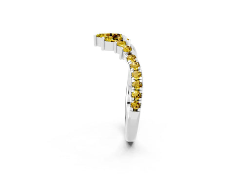 White gold Chevron Marquise and Round Yellow Sapphire Open Band with Prong Setting_20