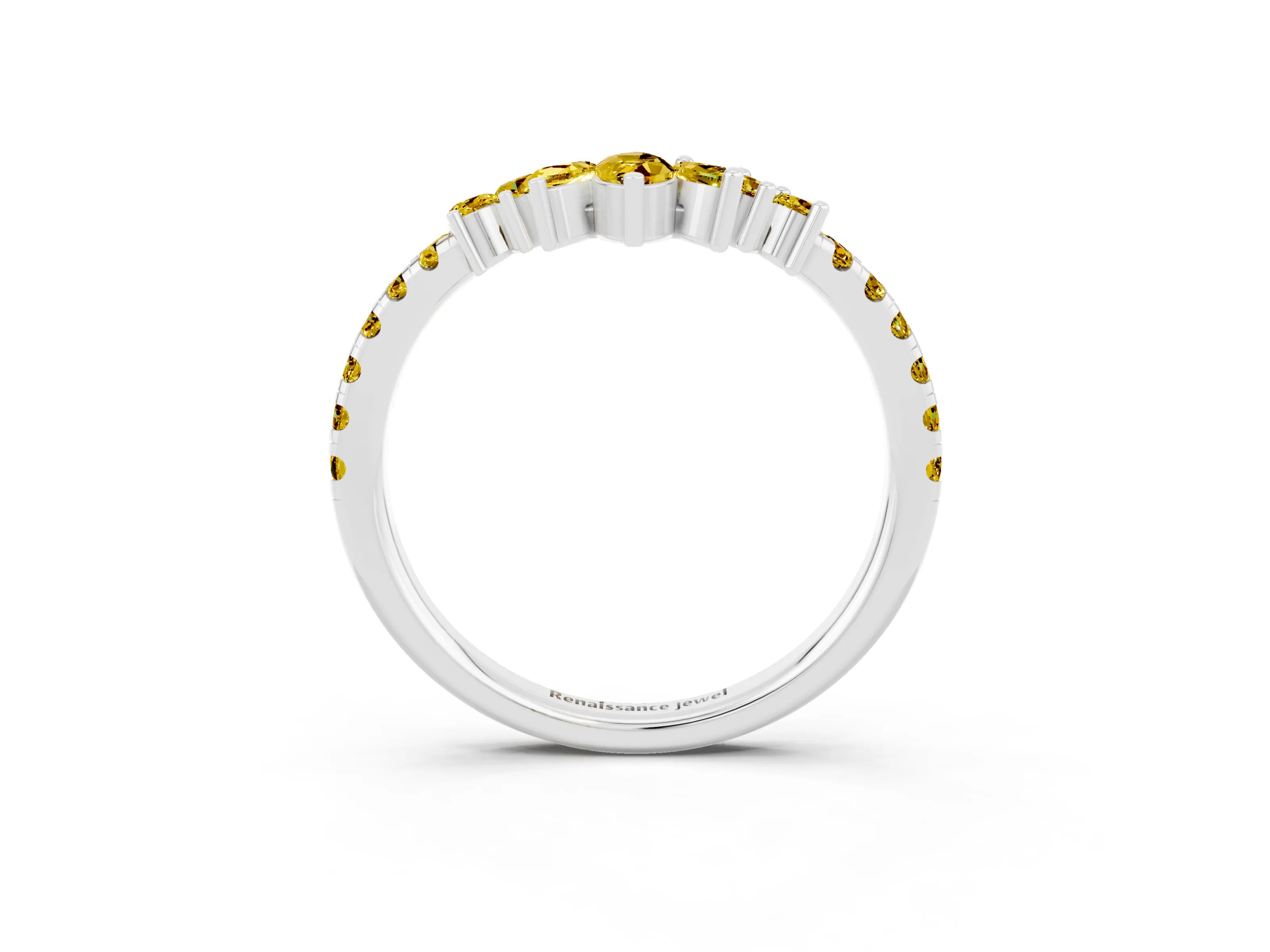 White gold Chevron Marquise and Round Yellow Sapphire Open Band with Prong Setting_21