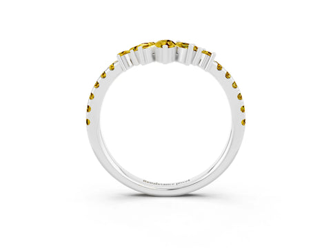 White gold Chevron Marquise and Round Yellow Sapphire Open Band with Prong Setting_21