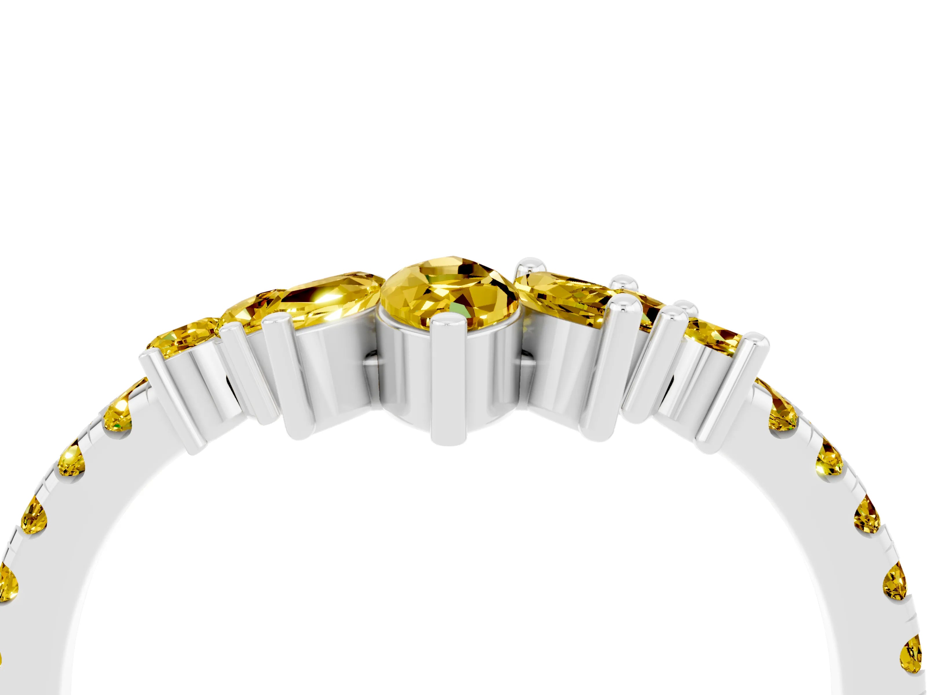 White gold Chevron Marquise and Round Yellow Sapphire Open Band with Prong Setting_22