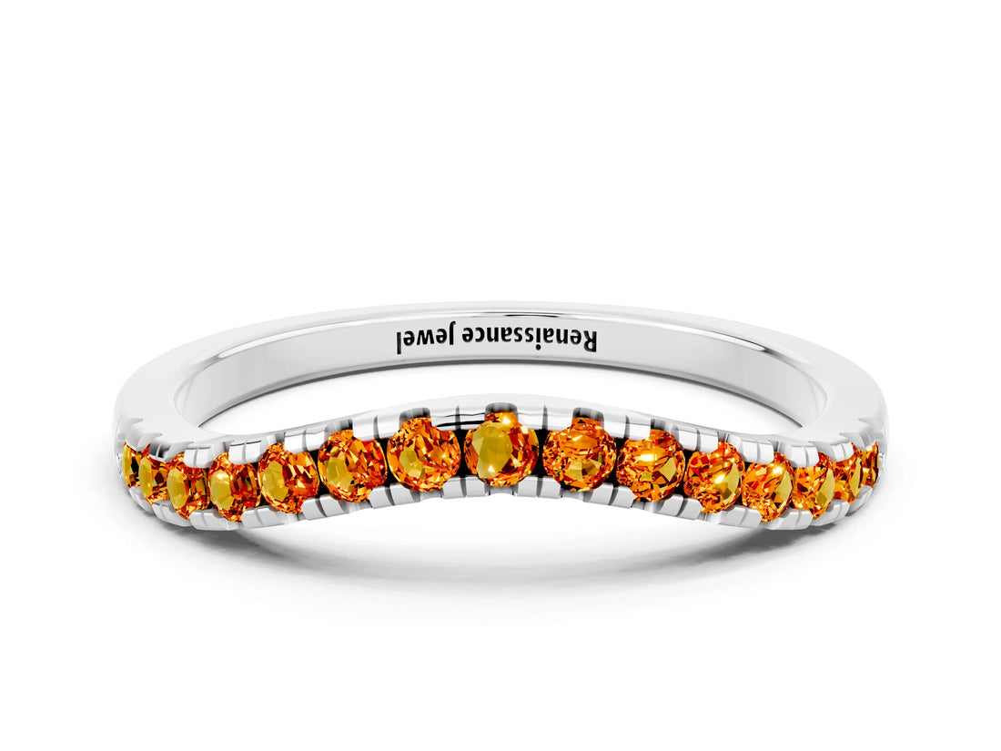 White gold Citrine Pavé Curved Wedding Band_6