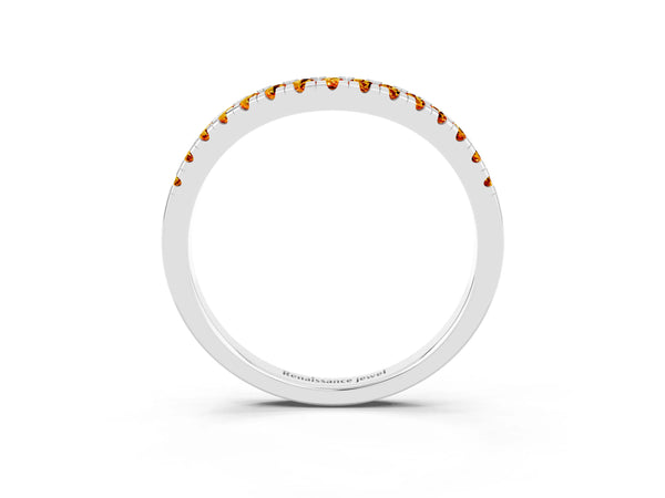 Platinum Round Citrine Pave Contour Wedding Band with Shared Prongs