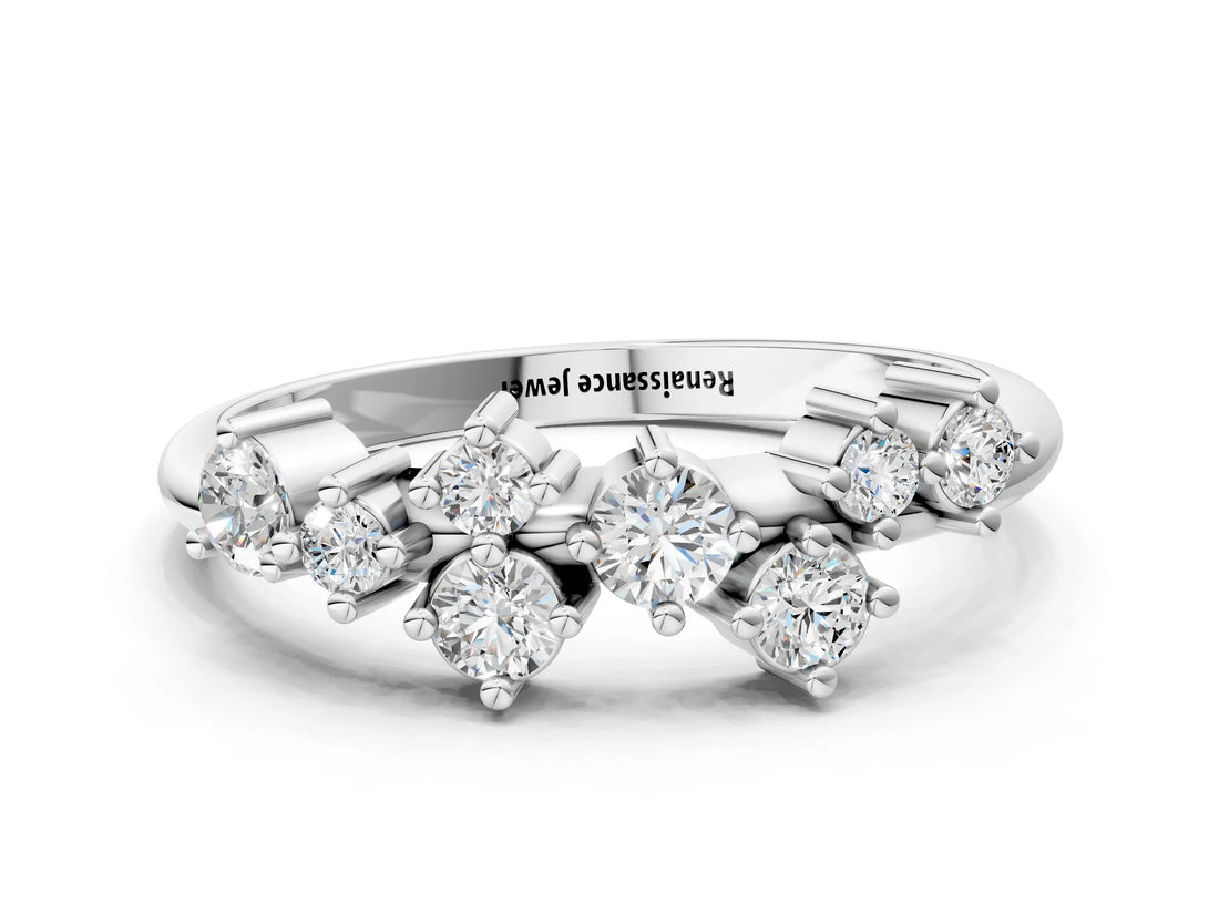 White gold Cluster Diamond Round Cut White Gold Band with Prong Setting_33