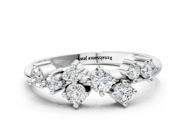 Platinum Cluster Diamond Round Cut White Gold Band with Prong Setting
