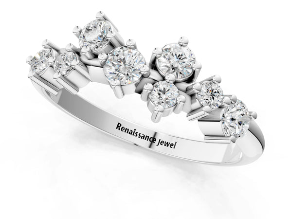 White gold Cluster Diamond Round Cut White Gold Band with Prong Setting