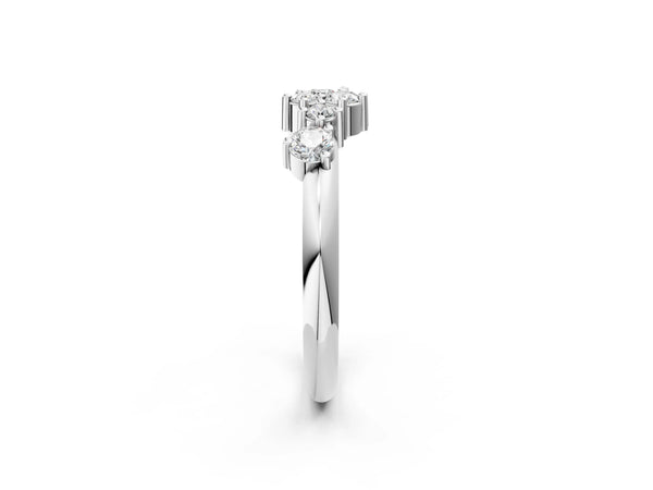 Platinum Cluster Diamond Round Cut White Gold Band with Prong Setting