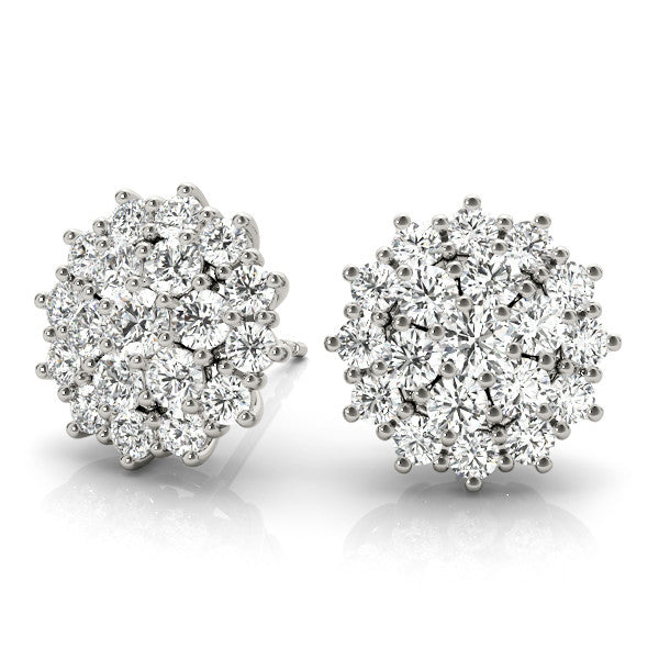 White gold Cluster Diamond Round Stud Earrings with Basket Setting 1