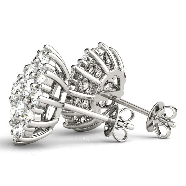 Silver Cluster Diamond Round Stud Earrings with Basket Setting