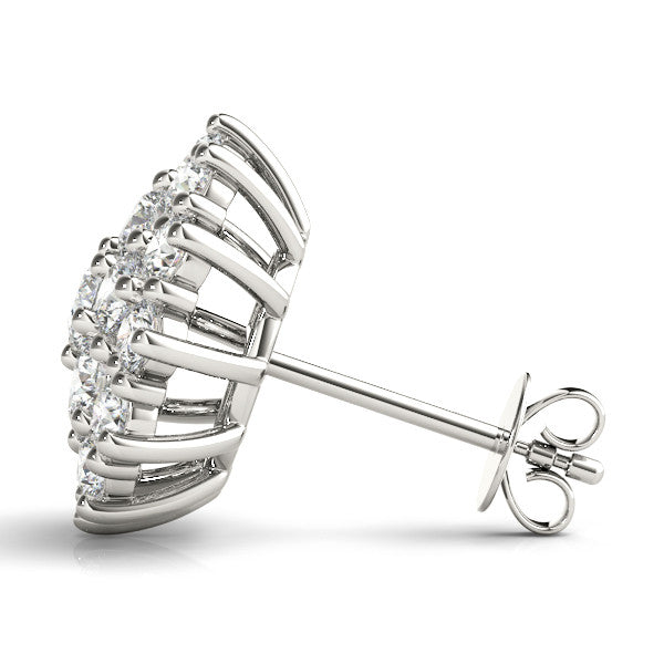 Silver Cluster Diamond Round Stud Earrings with Basket Setting