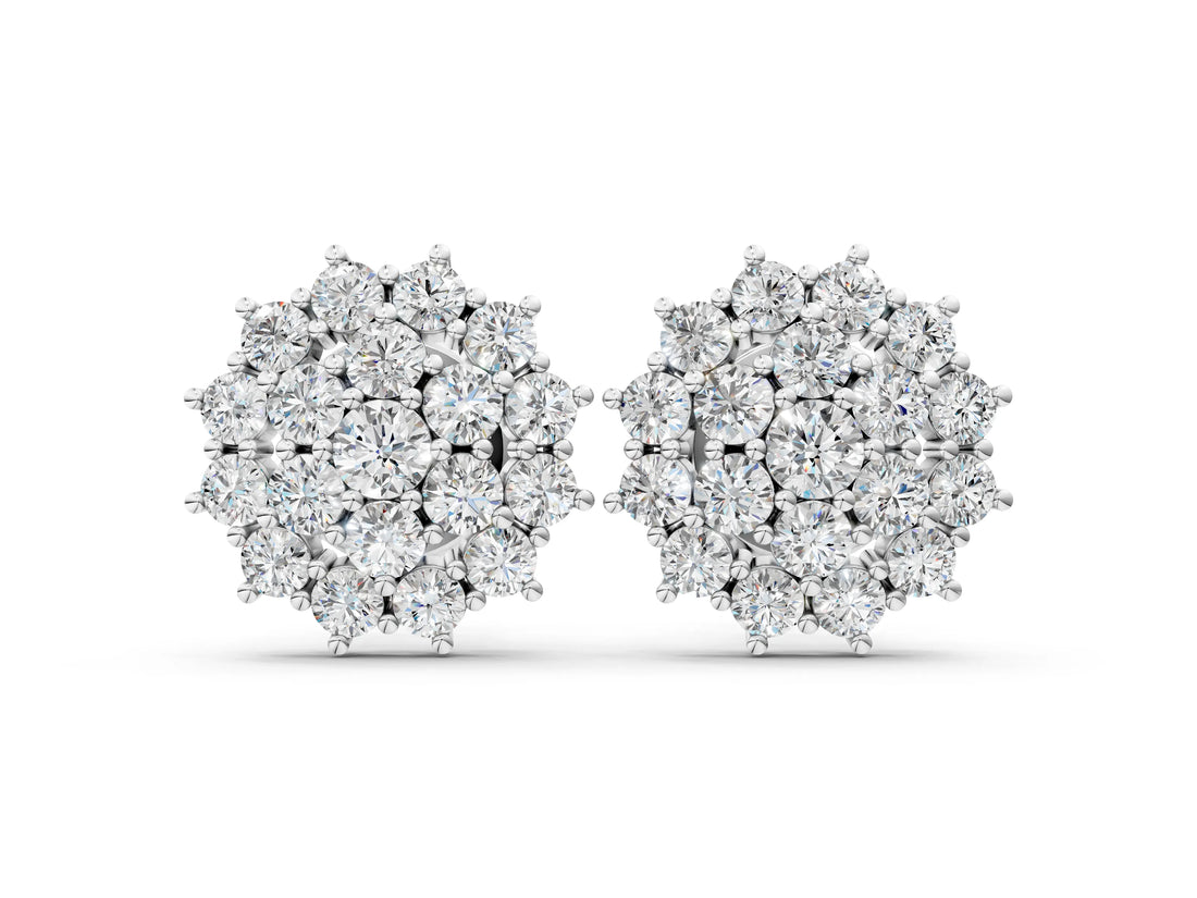 White gold Cluster Diamond Round Stud Earrings with Basket Setting_9
