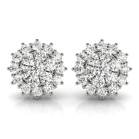 White gold Cluster Diamond Round Stud Earrings with Basket Setting