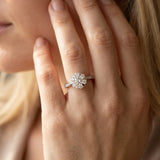 White gold Cluster Round Diamond Pavé Band Flower Prong Setting Ring_63