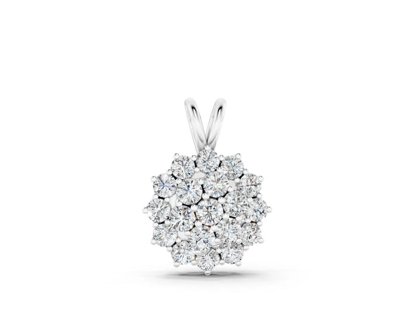 Silver Cluster Round Diamond Prong-Set Pendant