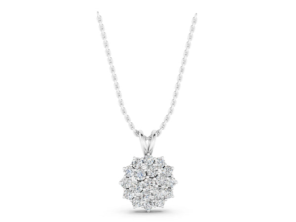 White gold Cluster Round Diamond Prong-Set Pendant