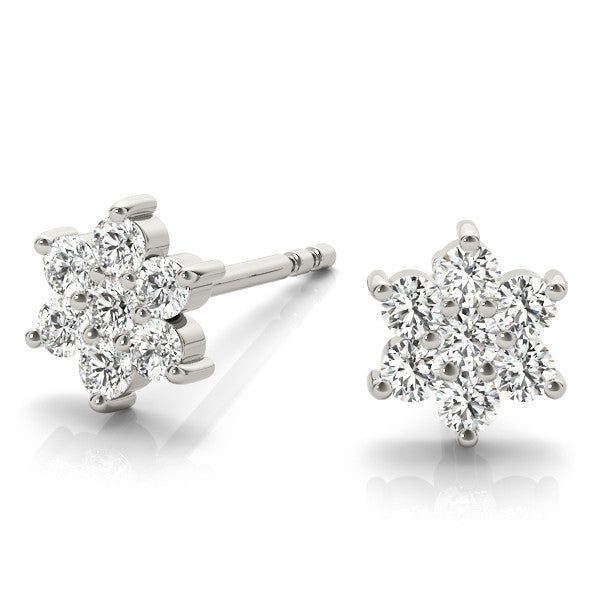 White gold Cluster Round Diamond Stud Earrings with Butterfly Backing 1