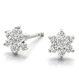 White gold Cluster Round Diamond Stud Earrings with Butterfly Backing 1