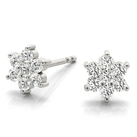 White gold Cluster Round Diamond Stud Earrings with Butterfly Backing 1