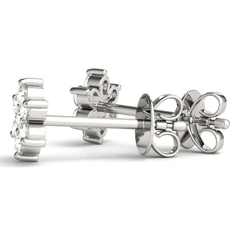 White gold Cluster Round Diamond Stud Earrings with Butterfly Backing 2