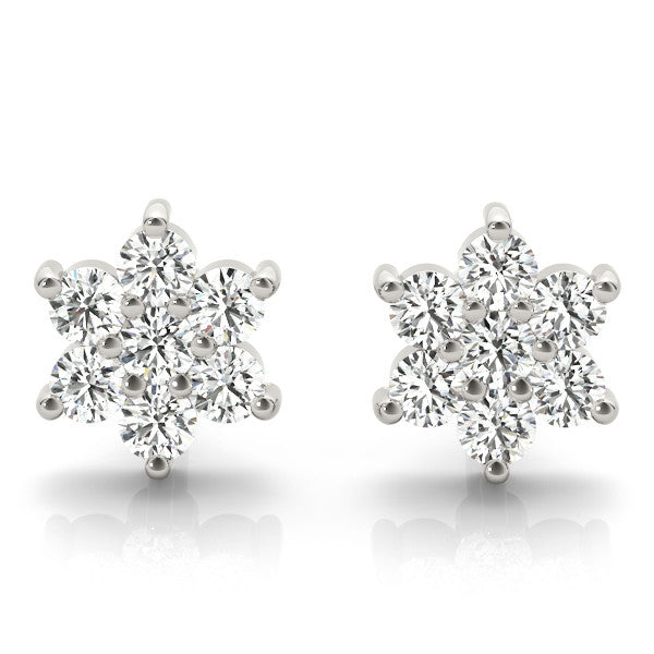 White gold Cluster Round Diamond Stud Earrings with Butterfly Backing
