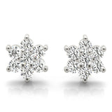 White gold Cluster Round Diamond Stud Earrings with Butterfly Backing