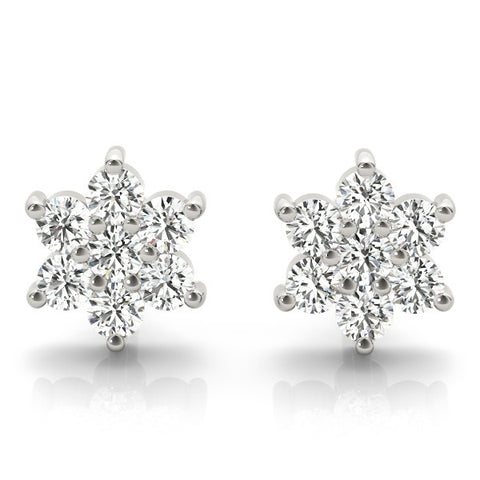White gold Cluster Round Diamond Stud Earrings with Butterfly Backing