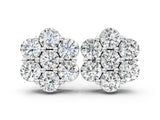 10K White Gold 2.19 Carat E VS Cluster Round Diamond Stud Earrings with Prong Setting