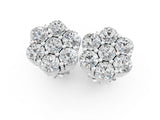 10K White Gold 2.19 Carat E VS Cluster Round Diamond Stud Earrings with Prong Setting