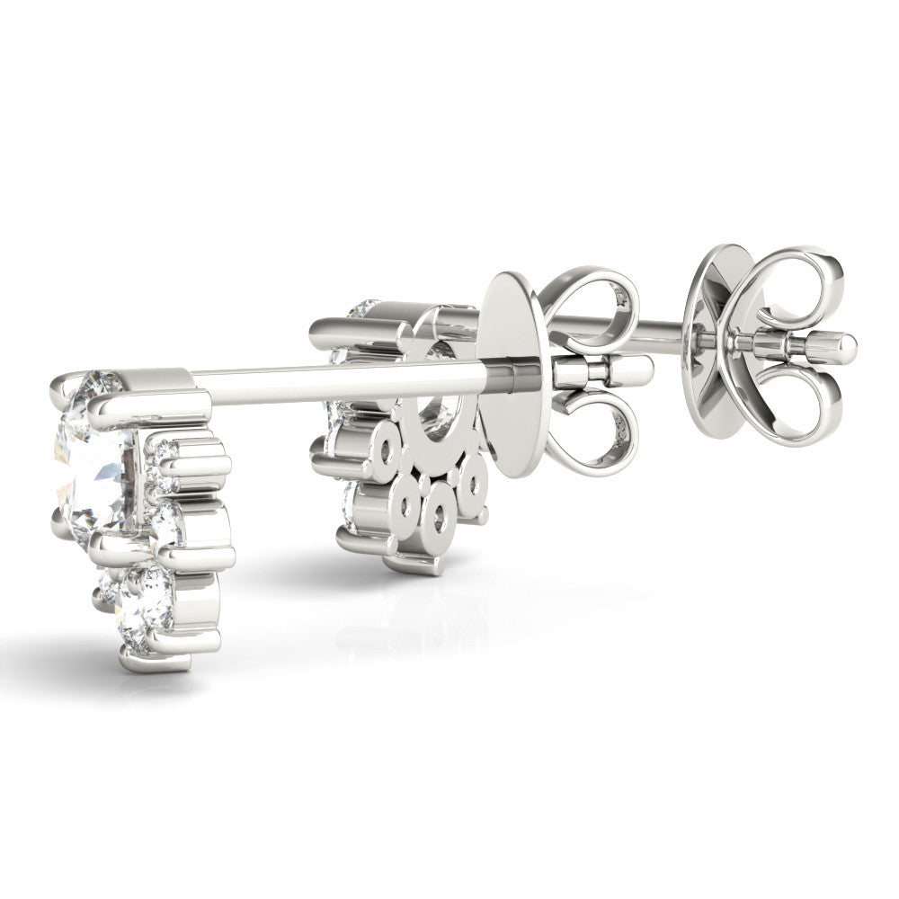 White gold Cluster Round Diamond Stud Earrings with White Gold Band and Four-Prong Setting 1