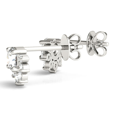 White gold Cluster Round Diamond Stud Earrings with White Gold Band and Four-Prong Setting 1