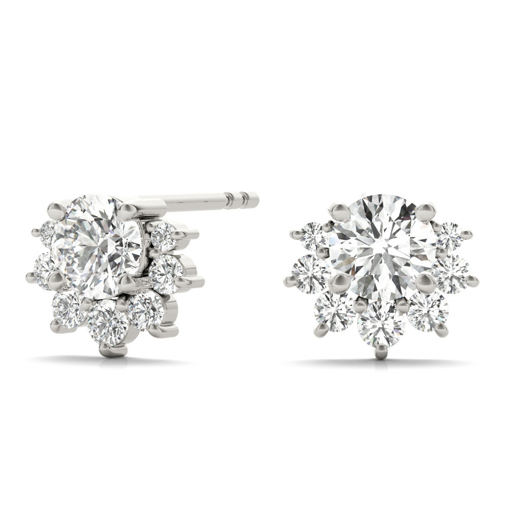 White gold Cluster Round Diamond Stud Earrings with White Gold Band and Four-Prong Setting 2