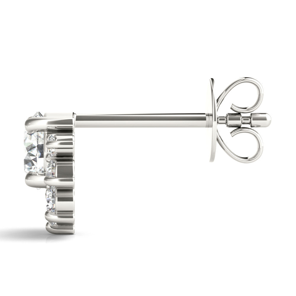 White gold Cluster Round Diamond Stud Earrings with White Gold Band and Four-Prong Setting 3